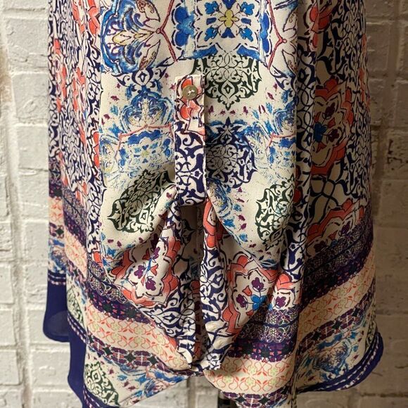 DR2 Paisley Hi Lo Split Neck Peasant Boho Blouse XL - Picture 6 of 13